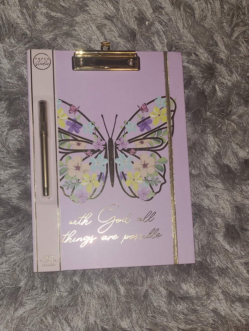Lavender Butterfly  Notepad Folder with Pen